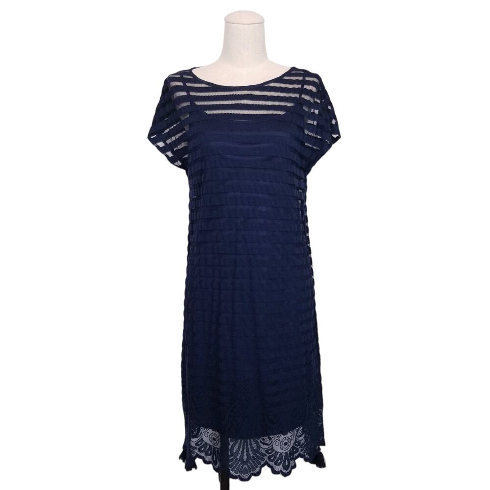 Lilly Pulitzer Adria Lace Tunic Dress True Navy Turtle Bay Knit Mesh Stripe Sz S